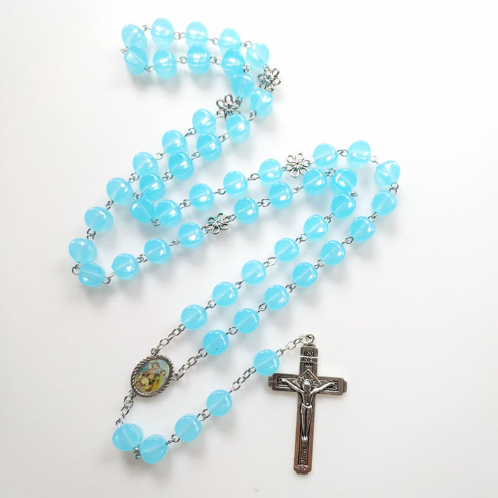 Christianartworkshop Holy Family & Crucifix of 10mm Polyhedron Blue Acrylic Alloy Chain Rosary - image 2