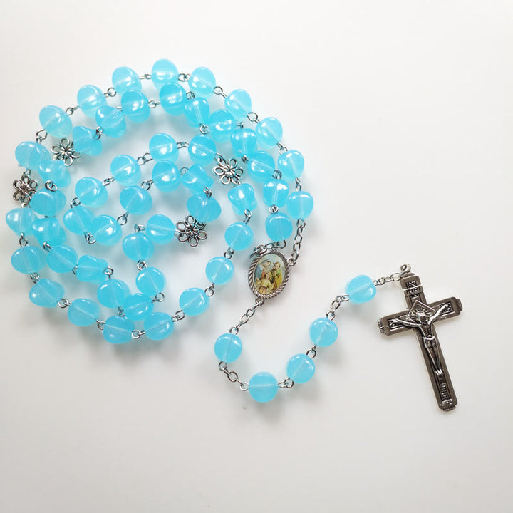 Christianartworkshop Holy Family & Crucifix of 10mm Polyhedron Blue Acrylic Alloy Chain Rosary - image 3
