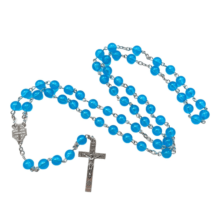 Christianartworkshop Jerusalem Medal & Crucifix of 8mm Round Blue Acrylic Alloy Chain Rosary - image 3