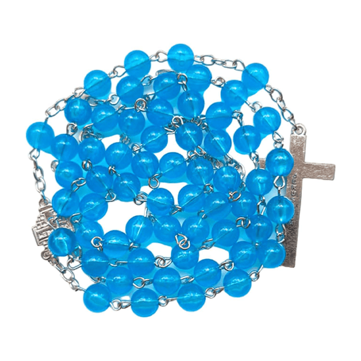 Christianartworkshop Jerusalem Medal & Crucifix of 8mm Round Blue Acrylic Alloy Chain Rosary - image 5