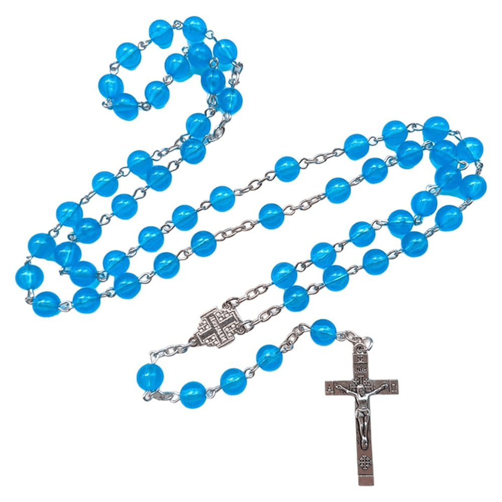 Christianartworkshop Jerusalem Medal & Crucifix of 8mm Round Blue Acrylic Alloy Chain Rosary - image 2