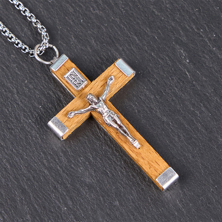 Christianartworkshop Retro Style Jesus Icon Crucifix Wood & Alloy Pendant Necklace - image 6