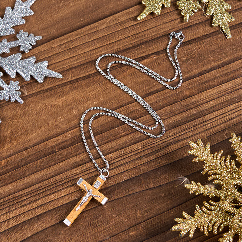 Christianartworkshop Retro Style Jesus Icon Crucifix Wood & Alloy Pendant Necklace - image 5