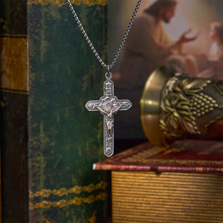 Christianartworkshop Retro Style Old Craft Jesus Crucifix Angels-Surrounded Pendant Necklace - image 3