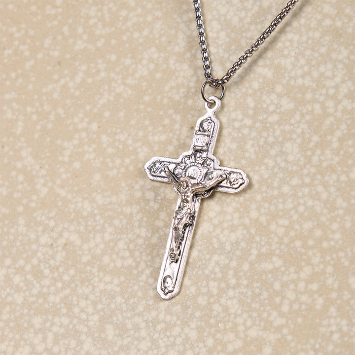 Christianartworkshop Retro Style Old Craft Jesus Crucifix Angels-Surrounded Pendant Necklace - image 4