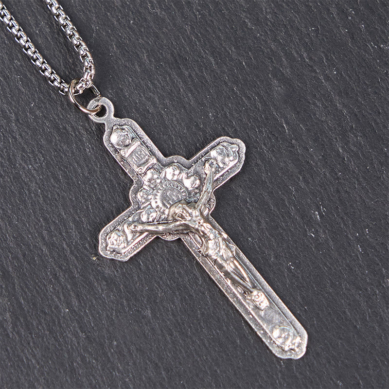 Christianartworkshop Retro Style Old Craft Jesus Crucifix Angels-Surrounded Pendant Necklace - image 6
