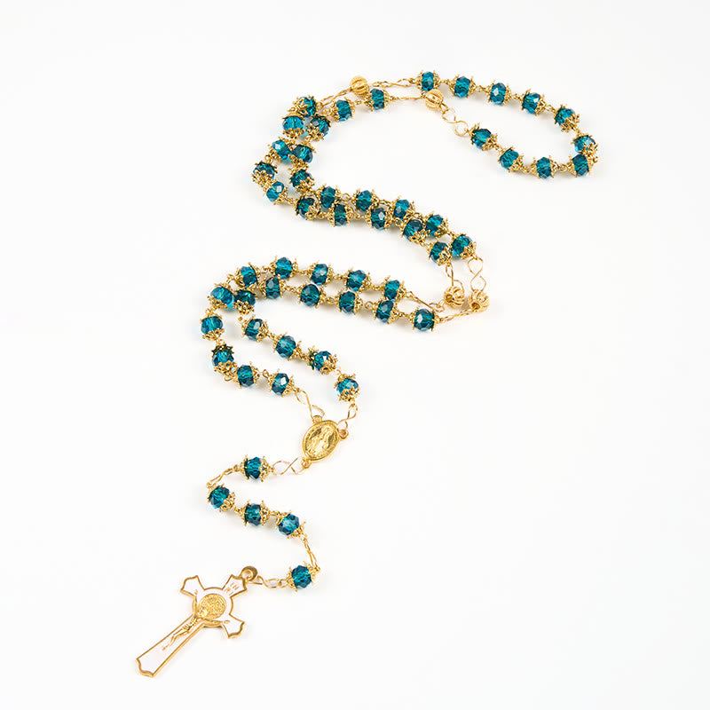 Miraculous Medal & Crucifix of 6 mm Polyhedron Blue Acrylic Alloy Chain Rosary - image 8