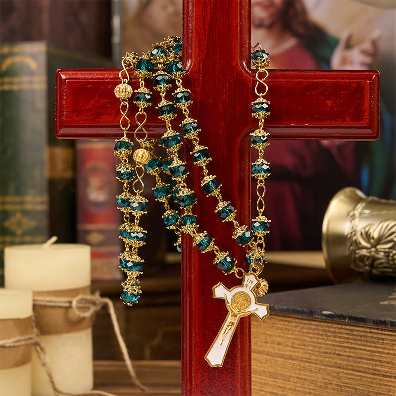 Miraculous Medal & Crucifix of 6 mm Polyhedron Blue Acrylic Alloy Chain Rosary - image 2
