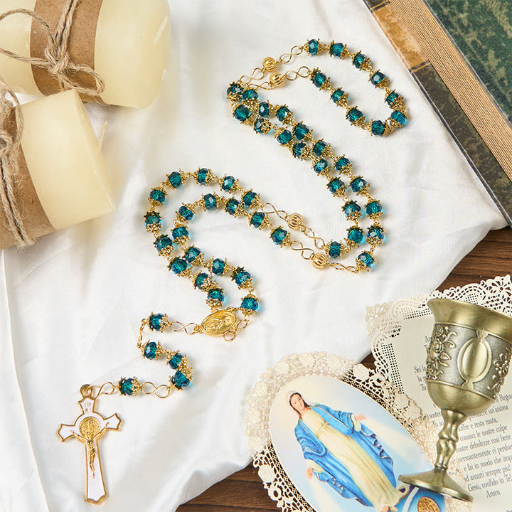 Miraculous Medal & Crucifix of 6 mm Polyhedron Blue Acrylic Alloy Chain Rosary - Miraculous Medal & Crucifix - image 1