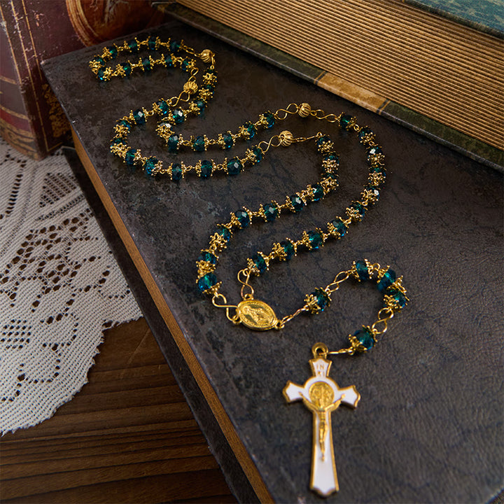 Miraculous Medal & Crucifix of 6 mm Polyhedron Blue Acrylic Alloy Chain Rosary - image 4