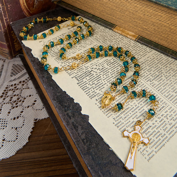 Miraculous Medal & Crucifix of 6 mm Polyhedron Blue Acrylic Alloy Chain Rosary - image 6