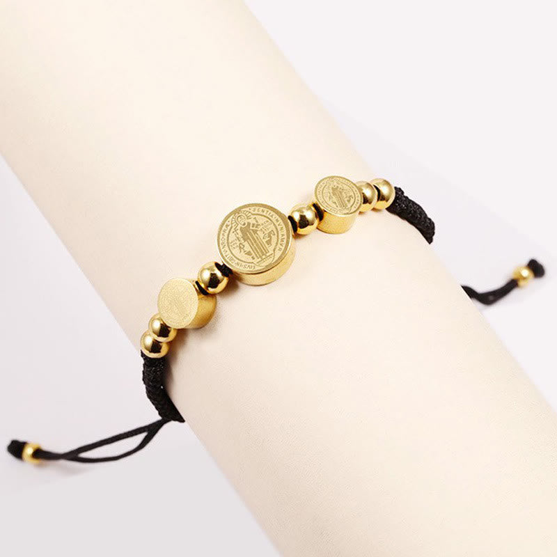 Christianartworkshop Stainless Steel Braided St. Benedict Black Rope String Bracelet - image 2