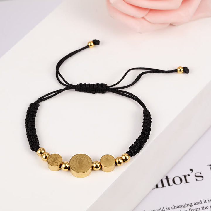 Christianartworkshop Stainless Steel Braided St. Benedict Black Rope String Bracelet - image 2