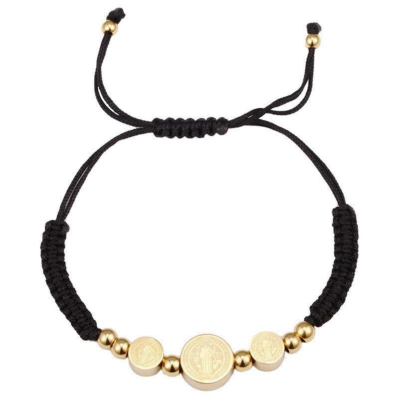 Christianartworkshop Stainless Steel Braided St. Benedict Black Rope String Bracelet - Black - image 1
