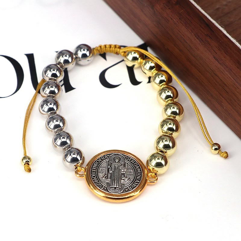 Christianartworkshop Copper Beads St. Benedict Medal Two-tone Color Adjustable Bracelet - image 2