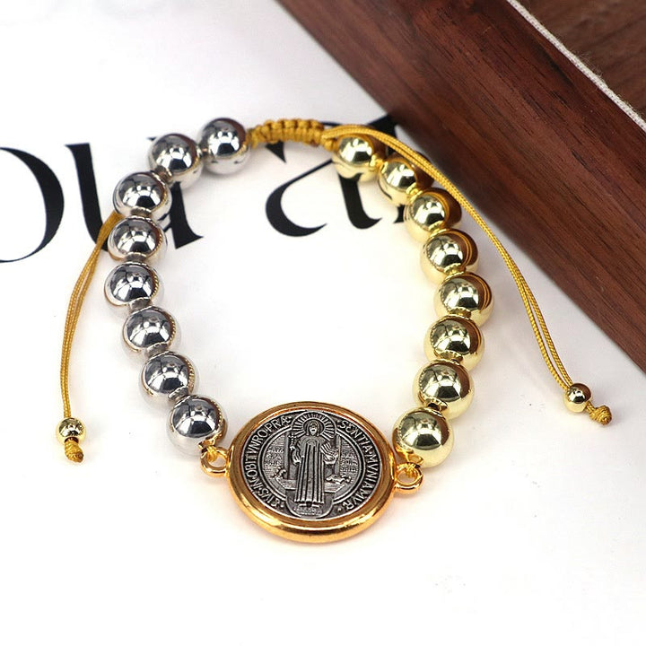 Christianartworkshop Copper Beads St. Benedict Medal Two-tone Color Adjustable Bracelet - image 2