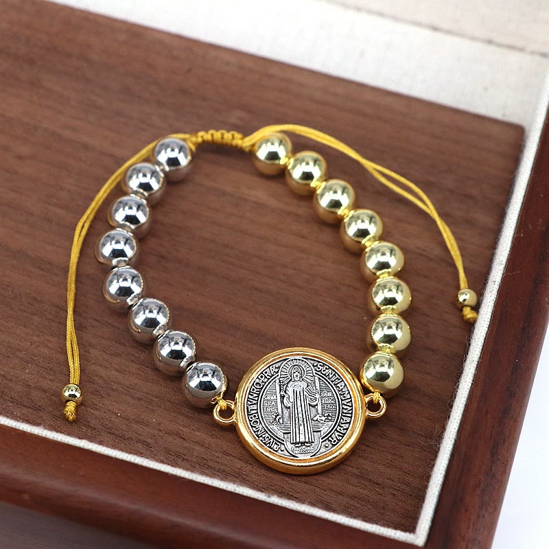 Christianartworkshop Copper Beads St. Benedict Medal Two-tone Color Adjustable Bracelet - Adjustable - image 1