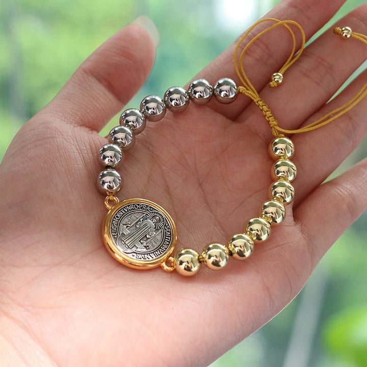 Christianartworkshop Copper Beads St. Benedict Medal Two-tone Color Adjustable Bracelet - image 3