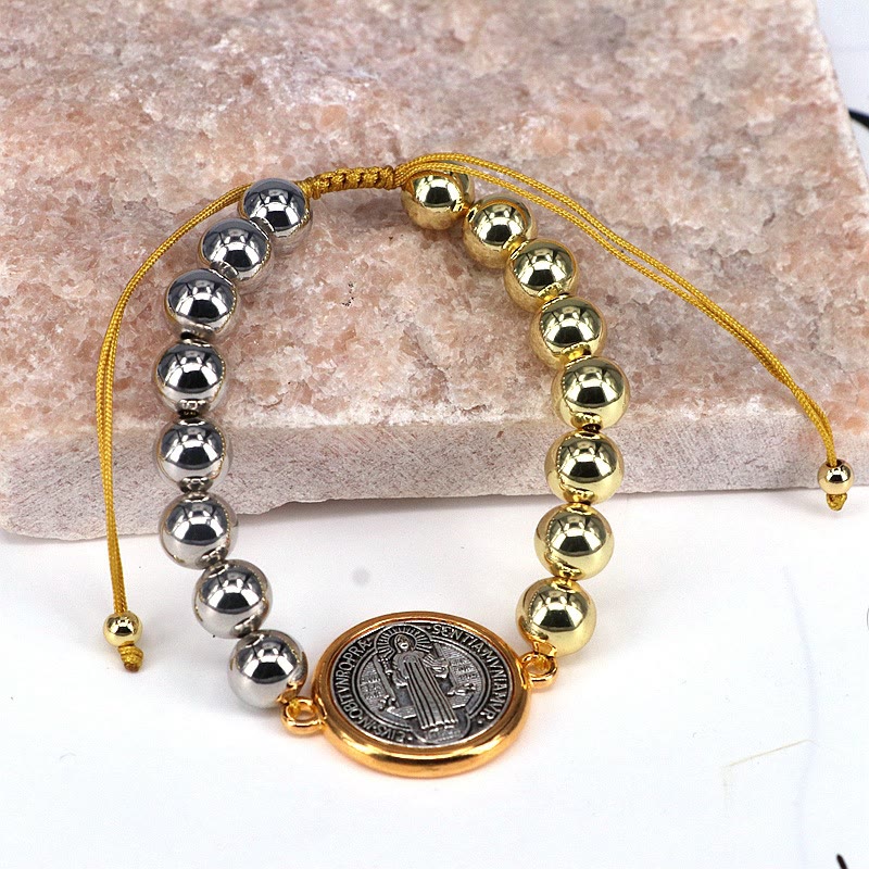 Christianartworkshop Copper Beads St. Benedict Medal Two-tone Color Adjustable Bracelet - image 2