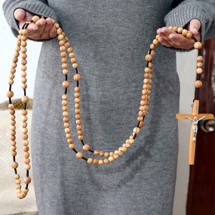 Christianartworkshop 12mm Olive Wood Beads Fifteen Decade Praying Rosary of the Blessed - Olive Wood - image 1