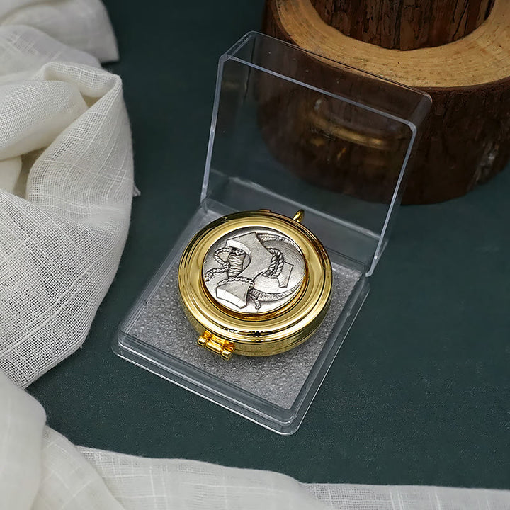 Christianartworkshop Gold-Plated Pyx with Tau Symbol–Sacred Vessel for the Holy Eucharist - Holy Column - image 1