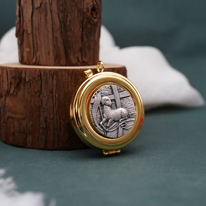Christianartworkshop Gold-Plated Pyx with Lamb Statue–Sacred Vessel for the Holy Eucharist - Lamb Statue - image 1