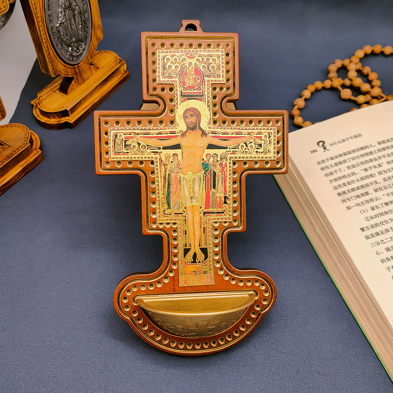 Christianartworkshop Damian Holy Water Font Station of the Cross Olive Wood Cross - Holy Water Font - image 1