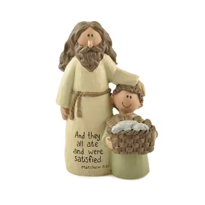 Christianartworkshop Cartoon Style Jesus Shepherd Blessing Housewarming Resin Church Souvenirs Desktop Ornament - And They All Ate - image 1