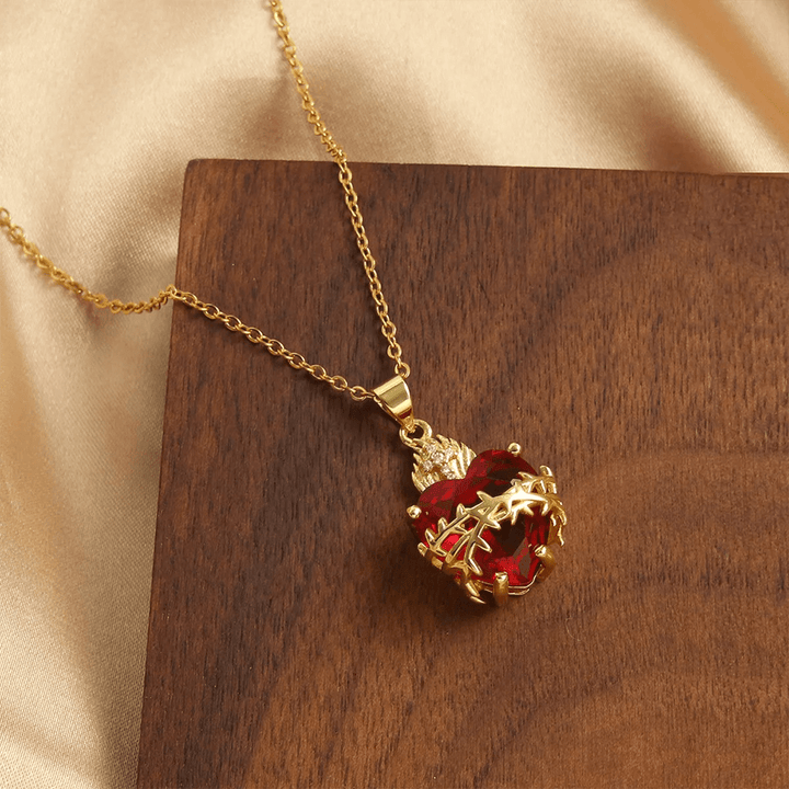 Christianartworkshop FAITH AS YOUR ARMOR: Red Gemstones Sacred Heart of Jesus Pendant Necklace - image 2