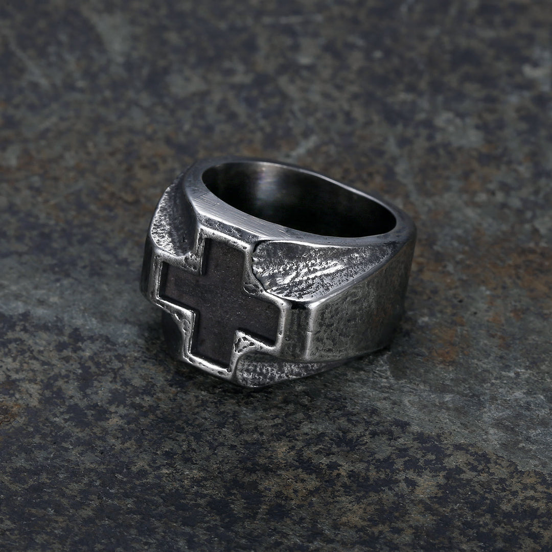 Christianartworkshop Heavy Metals Style Cross Engraved Stainless Steel Faith Ring - US15 - image 1