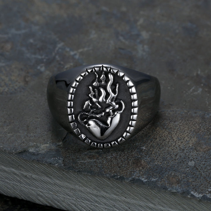 Christianartworkshop Classic Retro Style Jesus Sacred Heart Engraved Stainless Steel Faith Ring - image 3