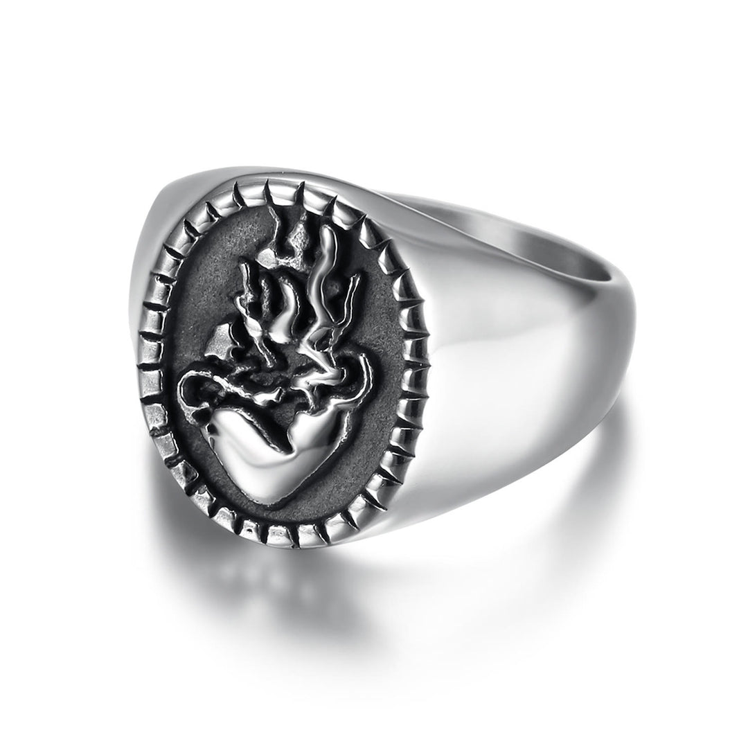 Christianartworkshop Classic Retro Style Jesus Sacred Heart Engraved Stainless Steel Faith Ring - image 4