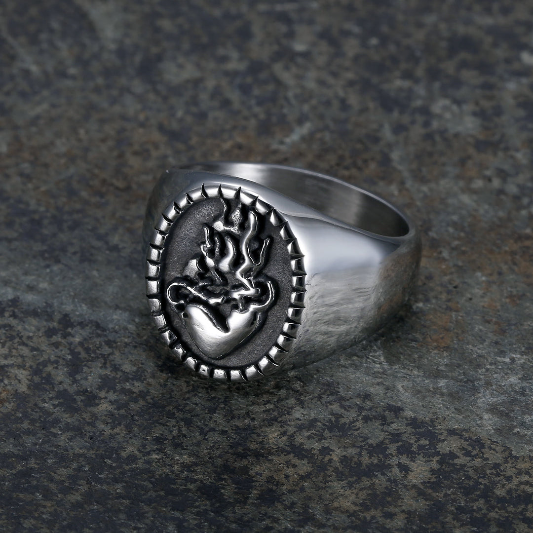 Christianartworkshop Classic Retro Style Jesus Sacred Heart Engraved Stainless Steel Faith Ring - US13 - image 1