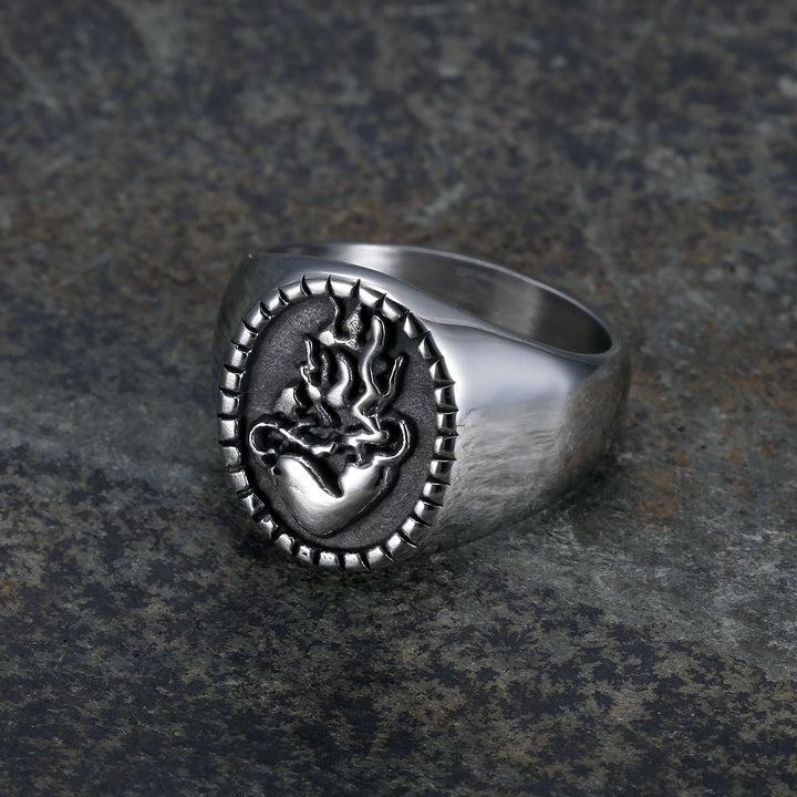 Christianartworkshop Classic Retro Style Jesus Sacred Heart Engraved Stainless Steel Faith Ring - US13 - image 1