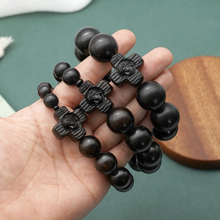 Christianartworkshop Classic Jesus Christ Cross Black Sandalwood Rosary Bracelet - image 3