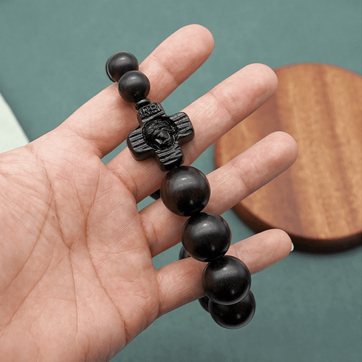 Christianartworkshop Classic Jesus Christ Cross Black Sandalwood Rosary Bracelet - image 10