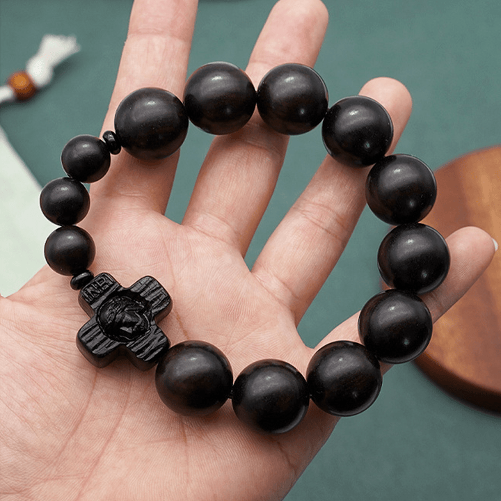 Christianartworkshop Classic Jesus Christ Cross Black Sandalwood Rosary Bracelet - 18mm - image 7