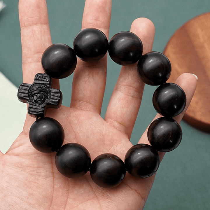 Christianartworkshop Classic Jesus Christ Cross Black Sandalwood Rosary Bracelet - image 6