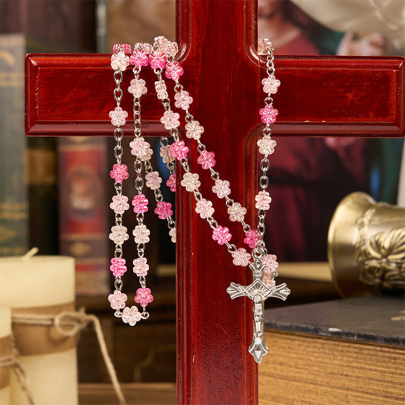 Christianartworkshop Heart of Thorns & Our Lady of Guadalupe of 10mm Heart Green Glass Alloy Chain Rosary - Pink - image 1