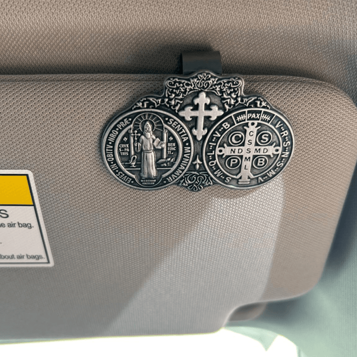 Christianartworkshop St. Benedict Protect Your Journey Two Medals Metal Visor Clips - image 1