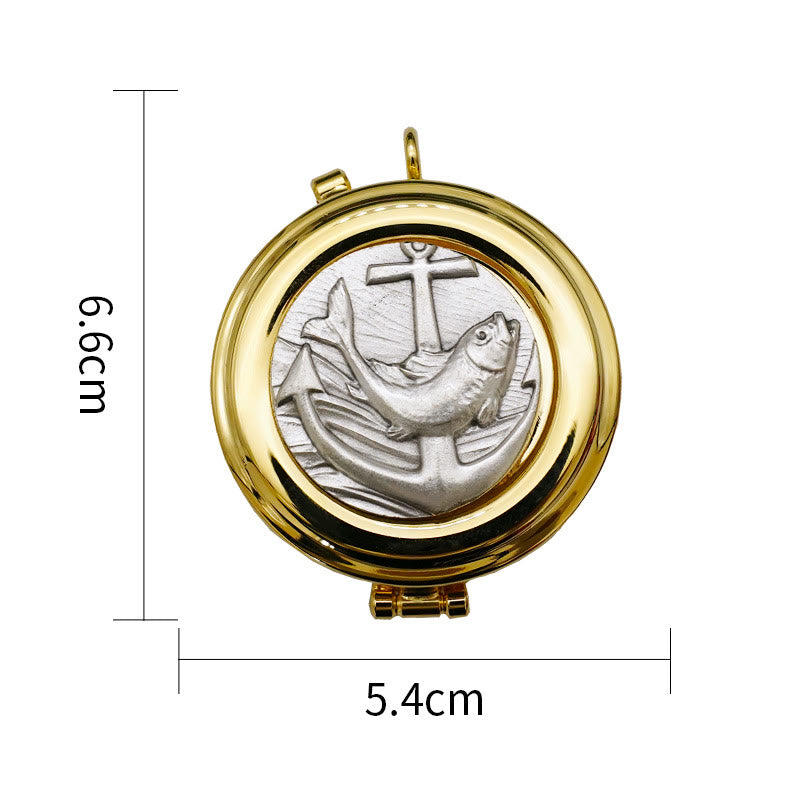 Christianartworkshop Gold-Plated Pyx with Fish and Anchor Design – Portable and Elegant Eucharistic Holder - image 8