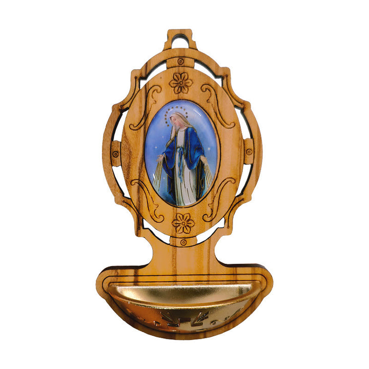 Christianartworkshop Miraculous Medal Holy Water Font Olive Wood Assumption of Our Lady  - image 8