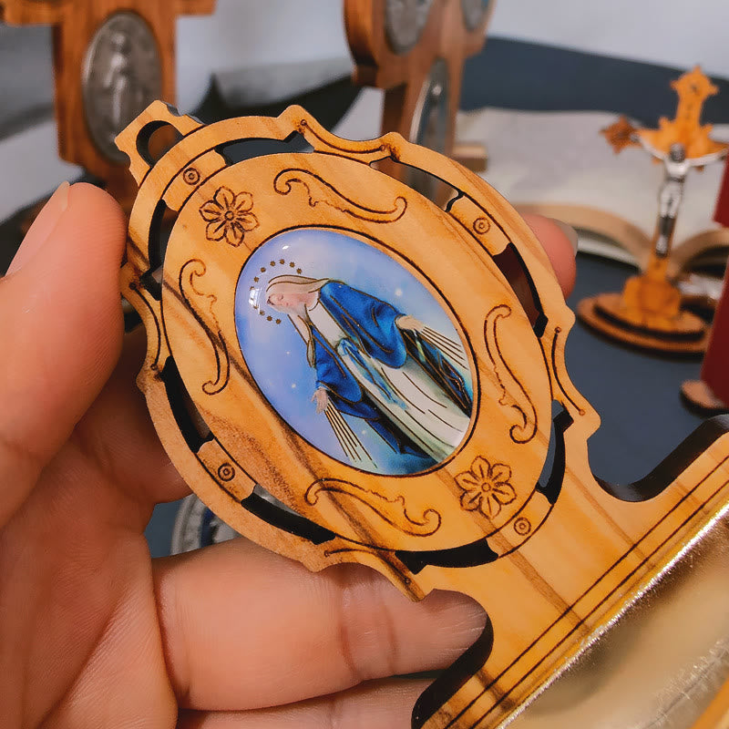 Christianartworkshop Miraculous Medal Holy Water Font Olive Wood Assumption of Our Lady  - image 3