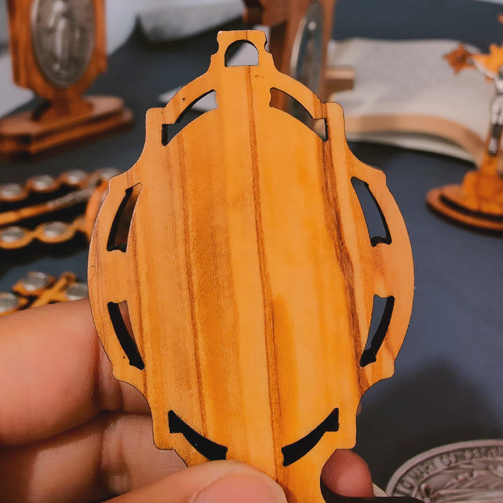 Christianartworkshop Miraculous Medal Holy Water Font Olive Wood Assumption of Our Lady  - image 7