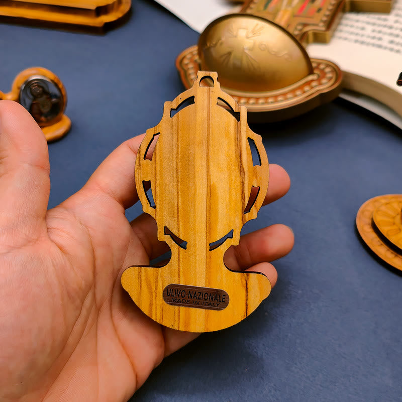 Christianartworkshop Miraculous Medal Holy Water Font Olive Wood Assumption of Our Lady  - image 6