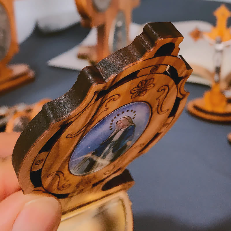 Christianartworkshop Miraculous Medal Holy Water Font Olive Wood Assumption of Our Lady  - image 5