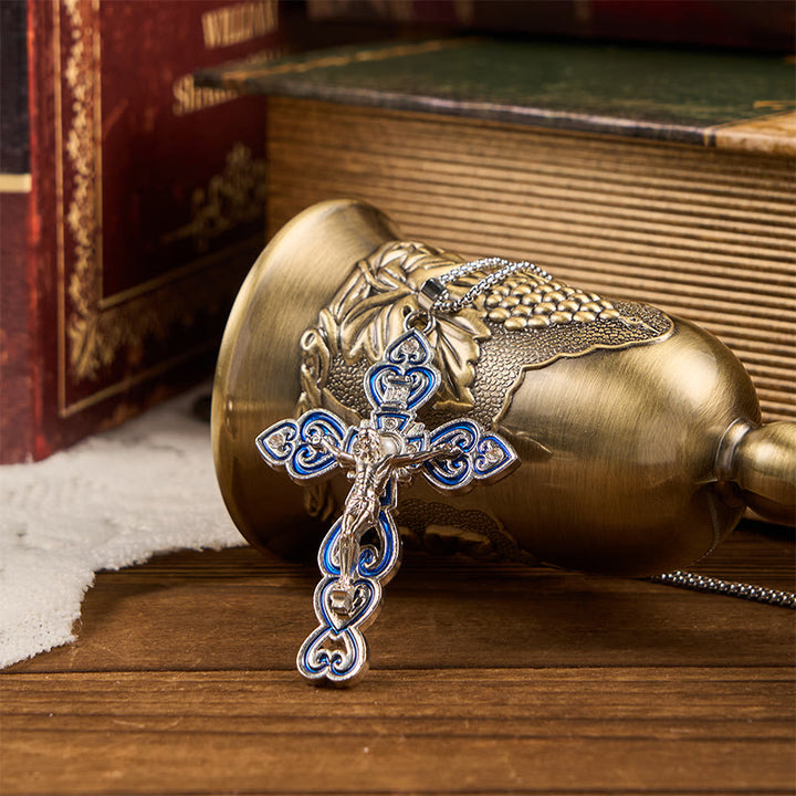 Christianartworkshop 6 Color 3 Gemstones-Set of Trinity Crucifix with Pearl Behind Pendant Necklace - Silver-blue - image 5