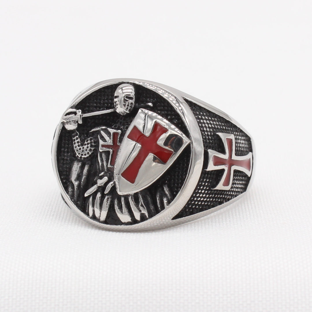Christianartworkshop 2 Colors Retro Classic Style Knights Templar Shield Protect You Faith Ring - Silver - US13 - image 1