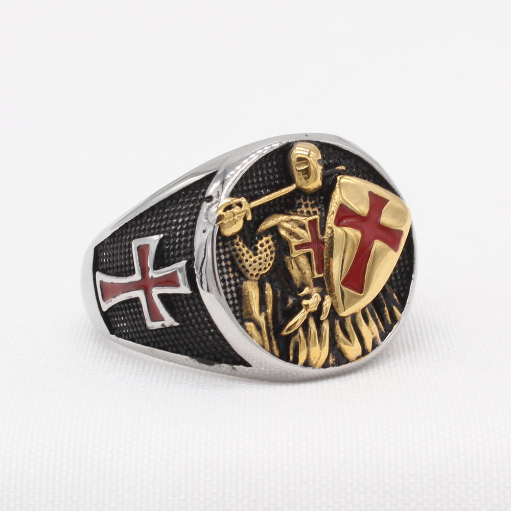 Christianartworkshop 2 Colors Retro Classic Style Knights Templar Shield Protect You Faith Ring - Silver-gold - US13 - image 2