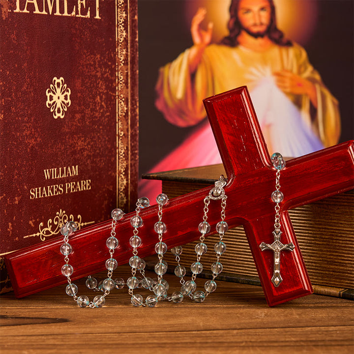 Christianartworkshop Our Lady & Crucifix of 8mm Round Glass Blue Alloy Chain Rosary - image 4